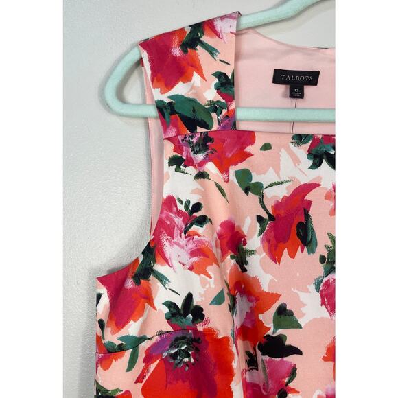 Talbots Sleeveless Pleated Fit & Flare Dress Pink Floral Multi Size 12 NWT - Picture 4 of 10